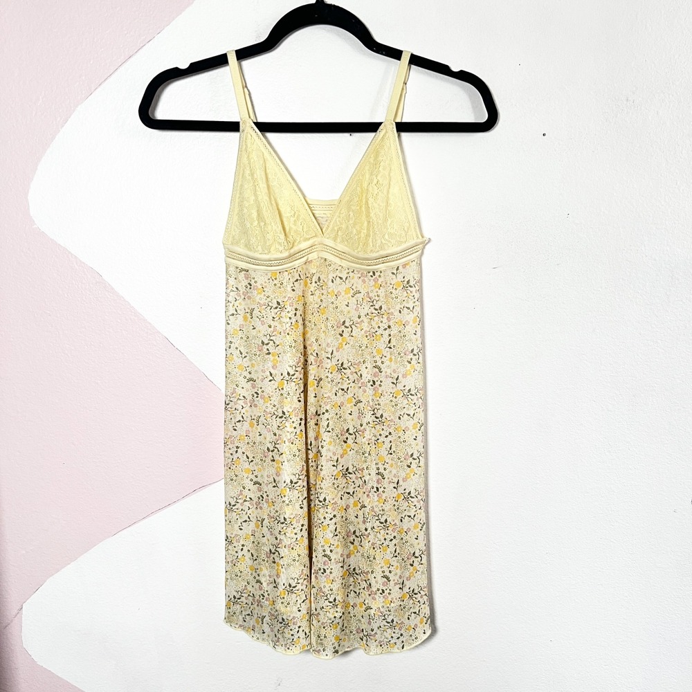 Bcbgmaxazria Yellow Floral Slip‎ Dress Womens Medium Dainty Y2K Fairycore